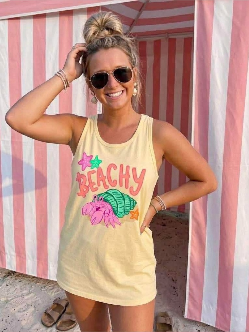 Beachy Yellow Graphic Comfort Colors Tank Top Small-XL